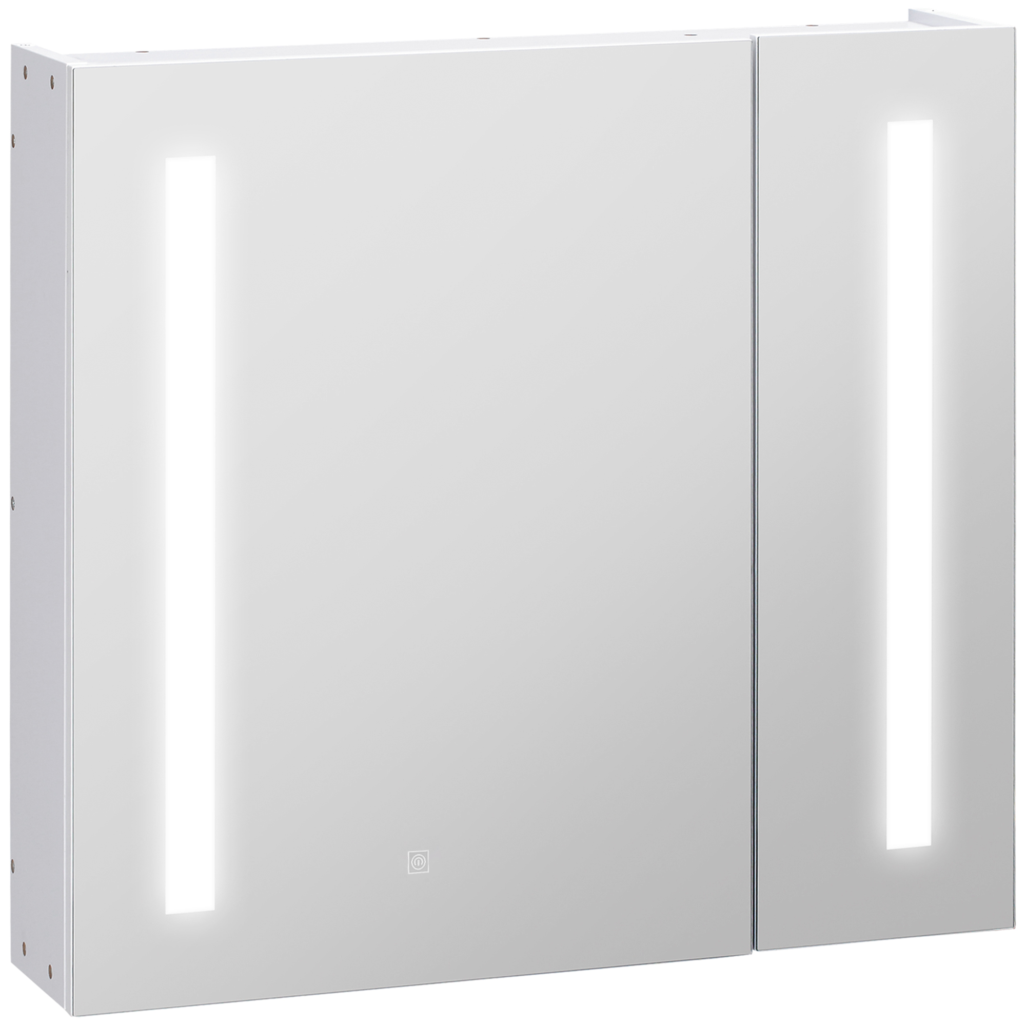 Wandhängender Badezimmerschrank Mit Spiegel Und Led-beleuchtung, Touch-schalter, 70 X 15 X 65 Cm, Weiß