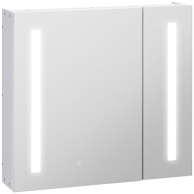 Wandhängender Badezimmerschrank Mit Spiegel Und Led-beleuchtung, Touch-schalter, 70 X 15 X 65 Cm, Weiß