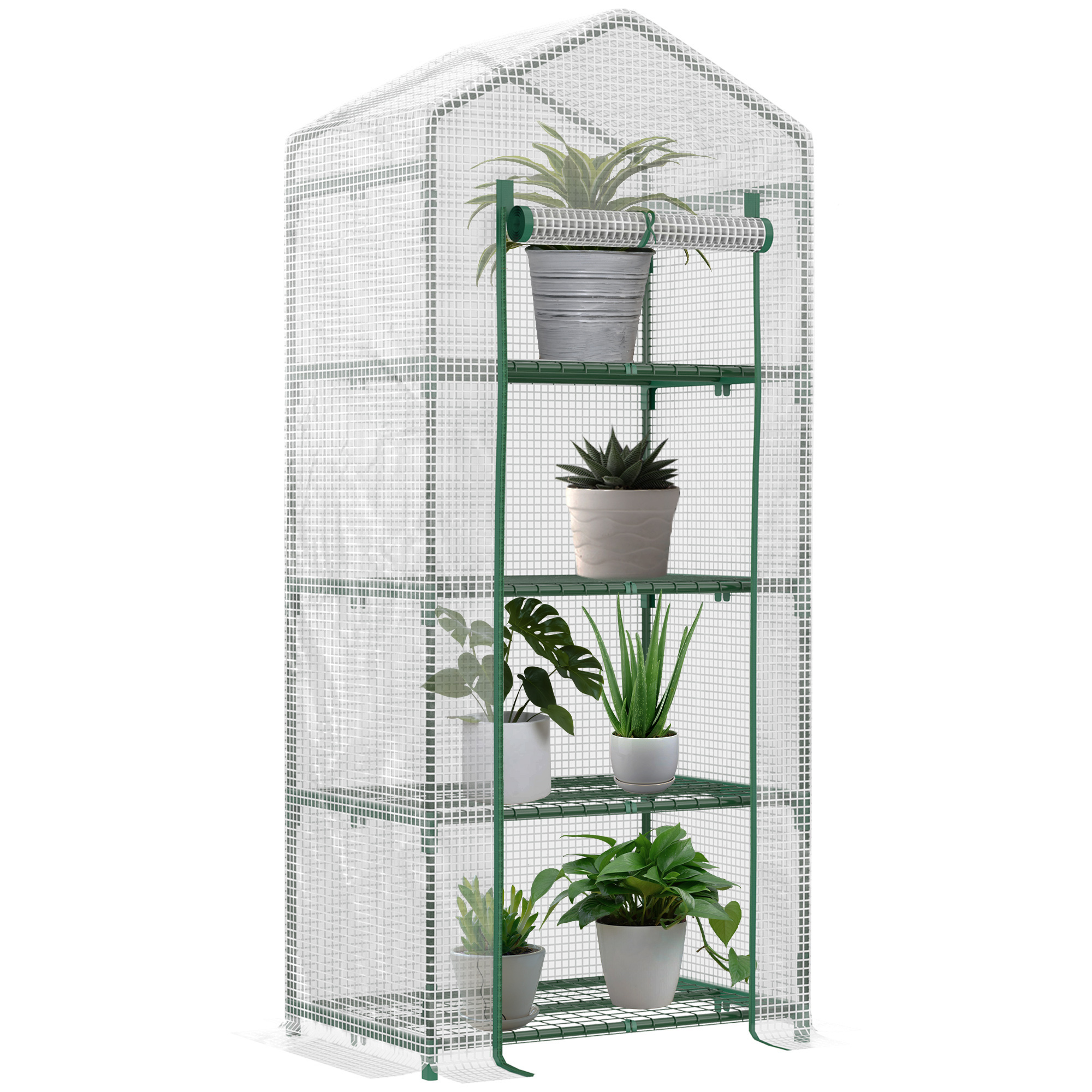 Vierstöckiges Gewächshaus Mit 140 G/m² Polyethylen-folie Und Stahlrohrrahmen, Ideal Für Die Anzucht Von Pflanzen, Blumen Und Töpfen Auf Balkon Oder Terrasse. Maße: 70 X 50 X 160 Cm. Farbe: Weiß.