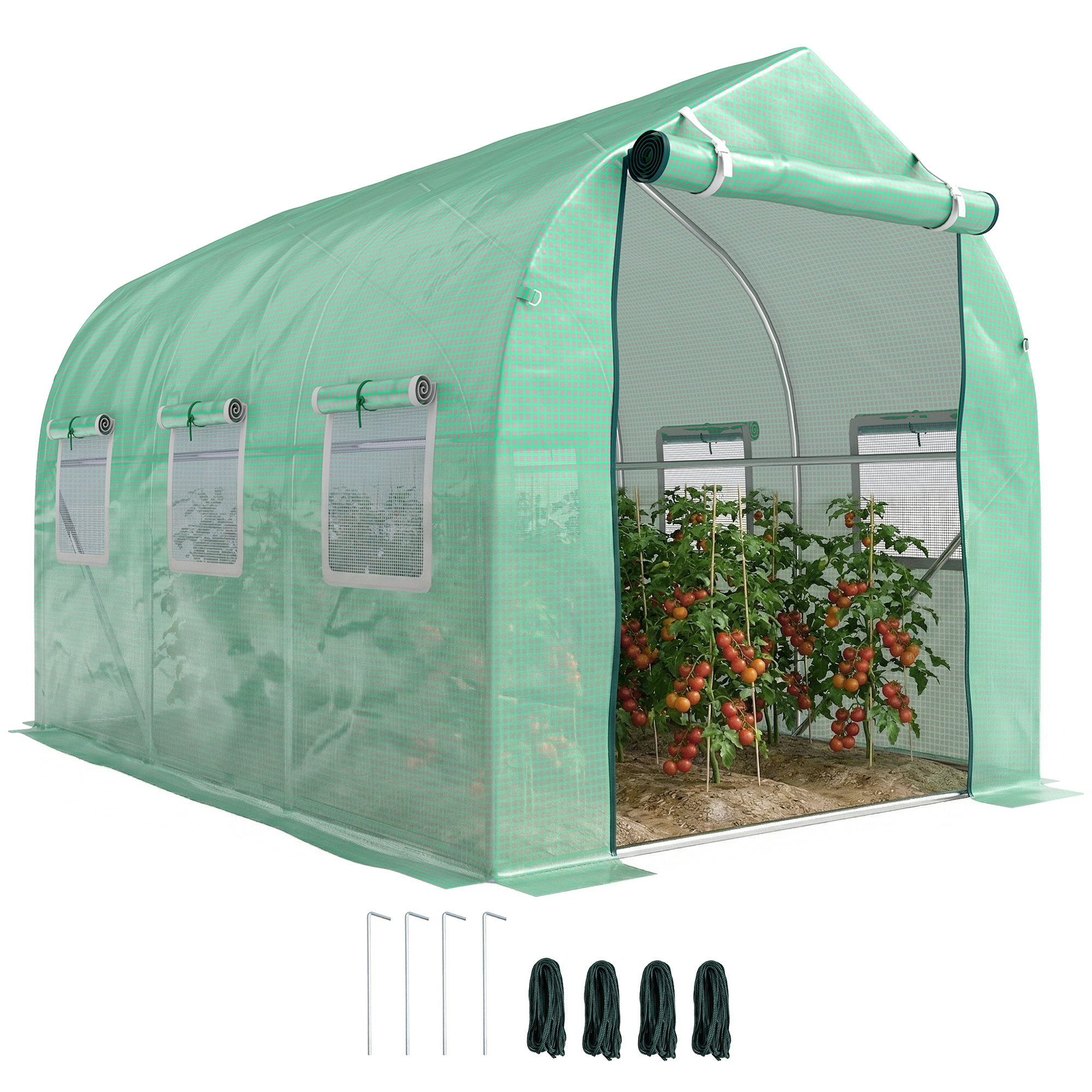 X 2 X 2 M Großes Tunnelgewächshaus Mit 6 Vergitterten Fenstern Und Einer Tür, Ideal Für Einen Gemüsegarten Auf Der Terrasse Oder Im Garten.