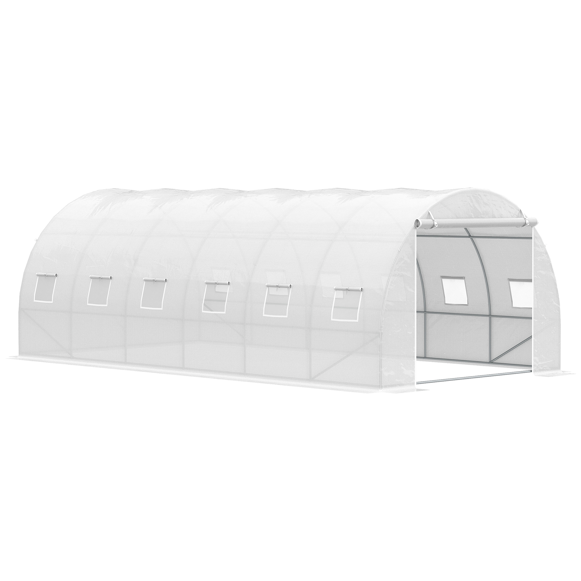 X 3 X 2 M Großes Gartentunnelgewächshaus Mit Rolltor, 12 Fenstern, 140 G/m² Pe-folie Und Verzinkter Metallkonstruktion, Weiß, Ideal Für Den Anbau Von Pflanzen Und Gemüse.