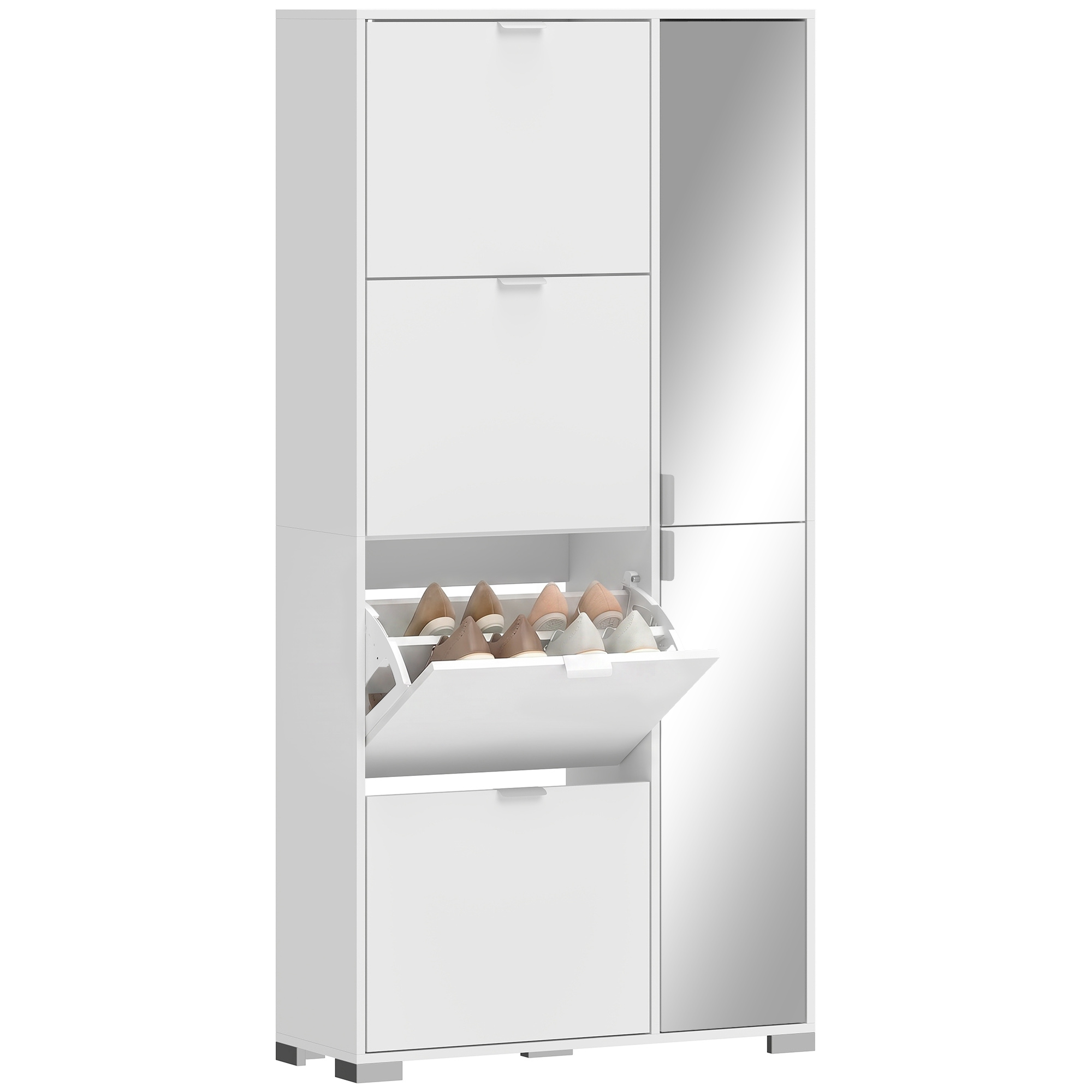Scarpiera Mit Specchio, 4 Cassetti Ribalta, Scarpiera Ingresso, Bianco