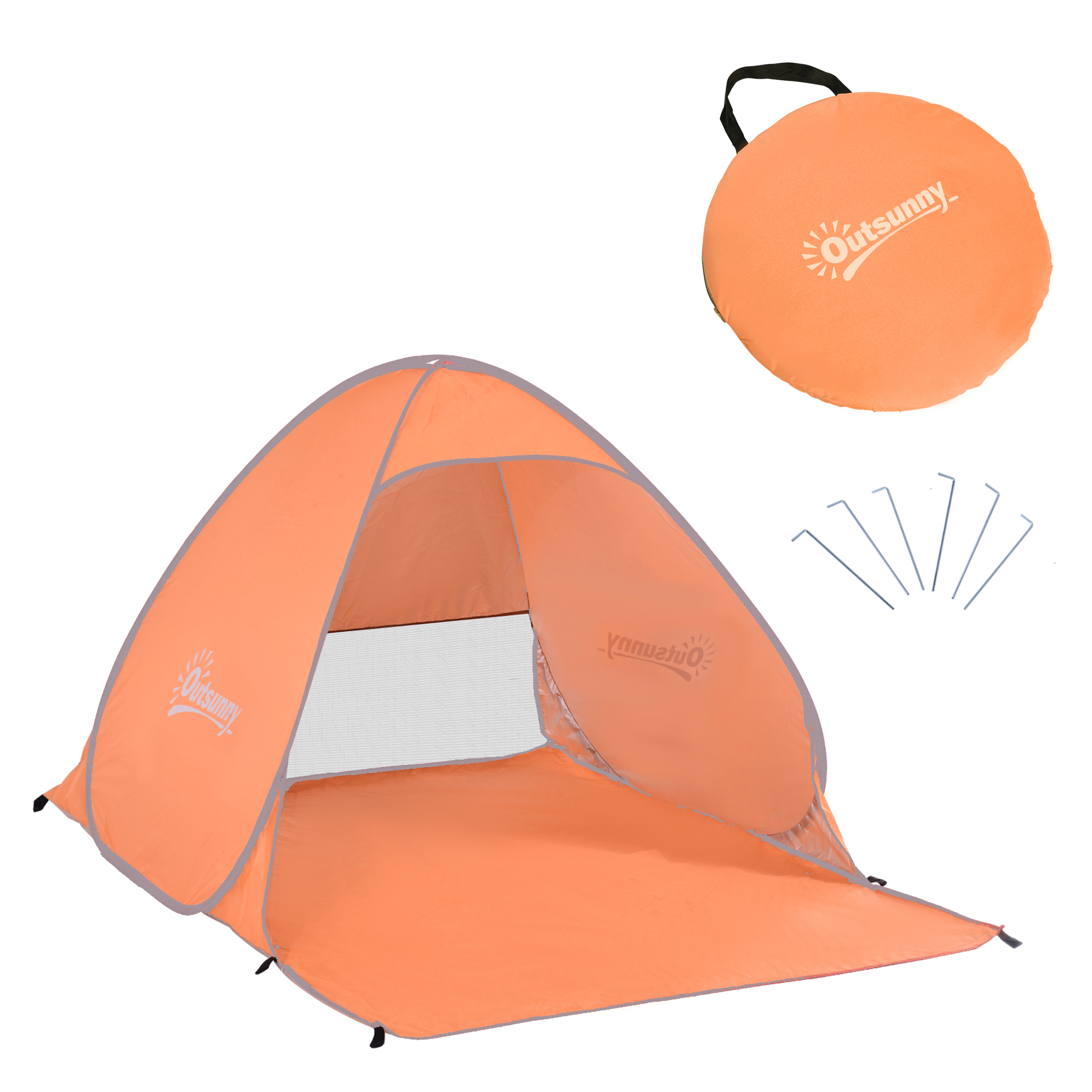 Faltbares Strandzelt Für 2–3 Personen Mit Schutzfenstern, Uv-sonnenschutz, 200 X 150 X 119 Cm, Orange