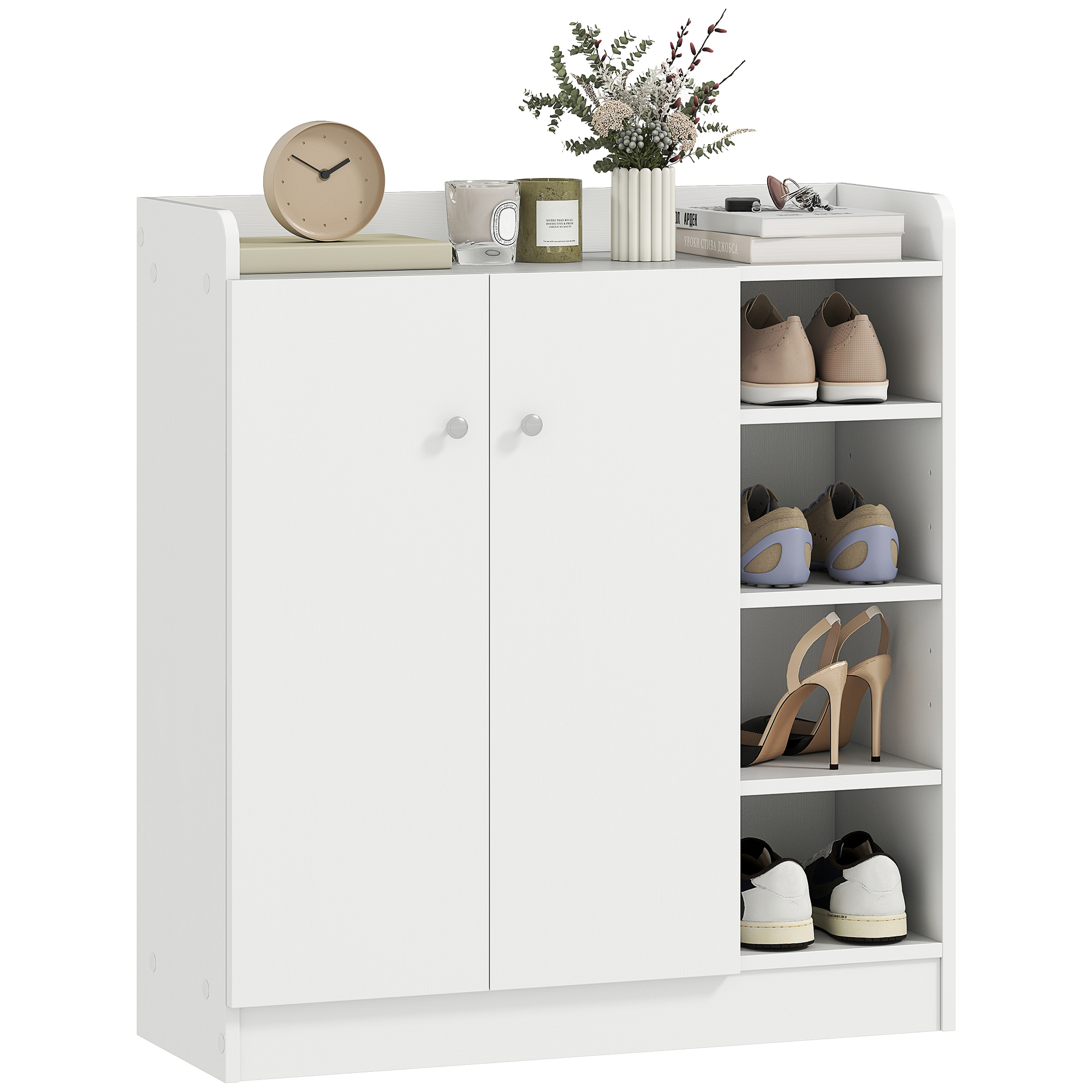Schuhschrank Mit Zwei Türen, Schmales Fach Mit Verstellbaren Einlegeböden Für 12 Paar Schuhe, Ideal Für Eingangsbereich Oder Flur, 83 X 30 X 90 Cm, Weiß