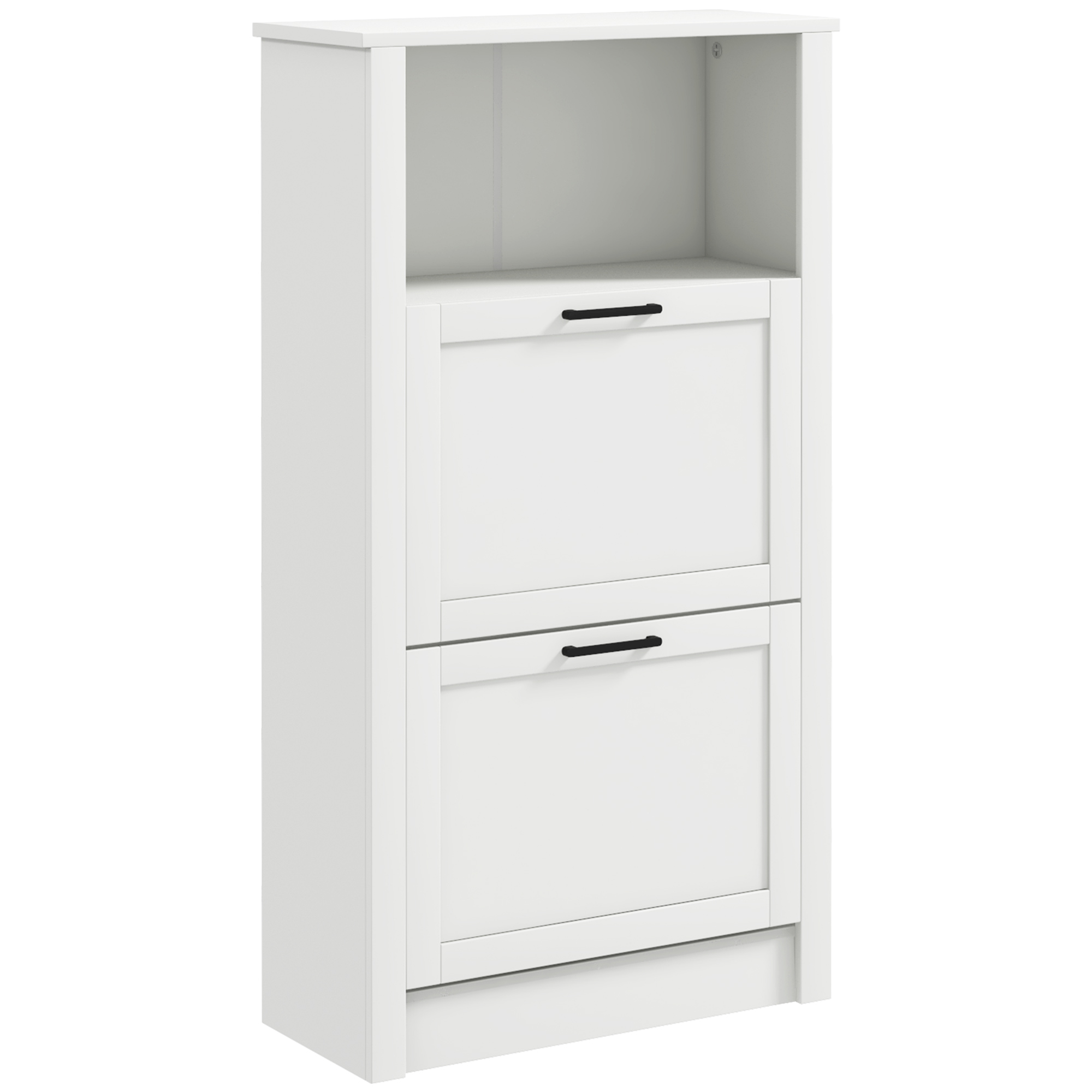 Schmaler Schuhschrank Mit 2 Türen, Verstellbaren Einlegeböden Und Offenem Fach Für 10 Paar Schuhe, 58 X 24 X 105 Cm, Weiß