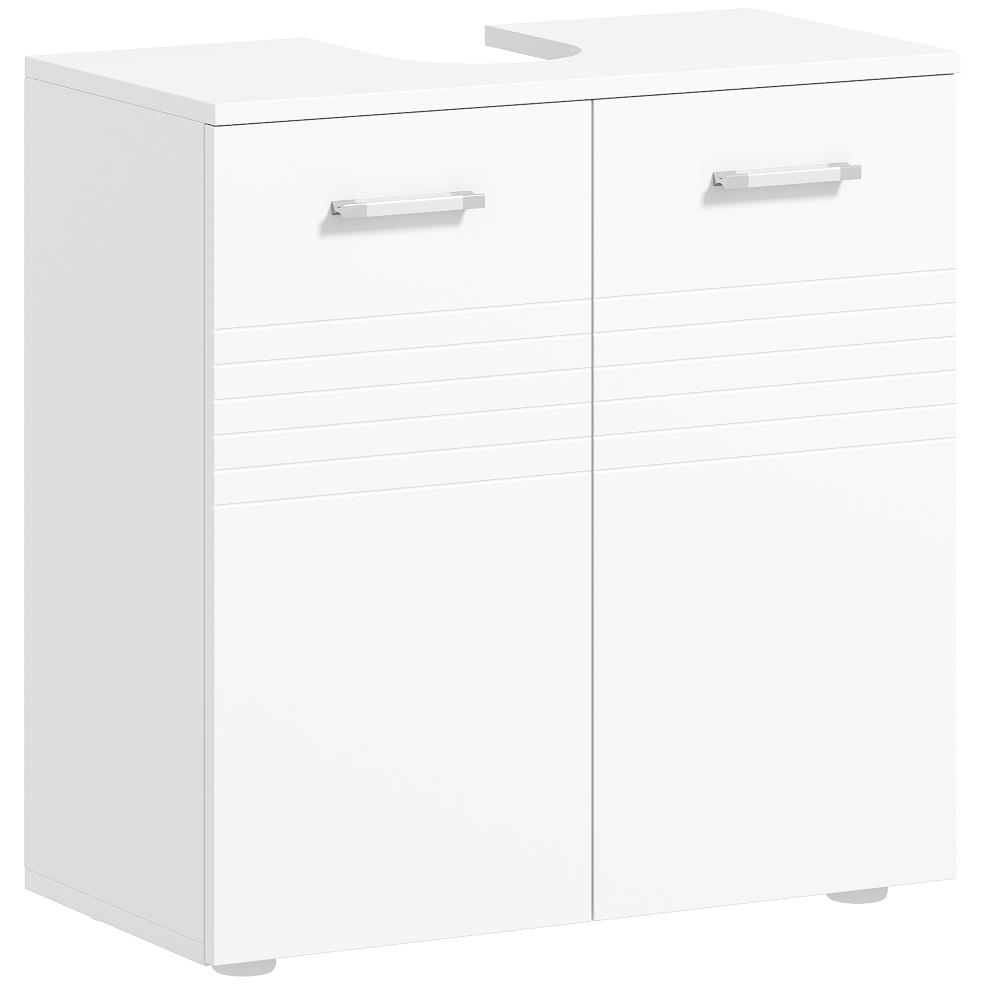 Waschtischunterschrank Mit 2 Türen, Platzsparender Holzwaschtischunterschrank Mit Verstellbarem Einlegeboden, Glänzend Weiß