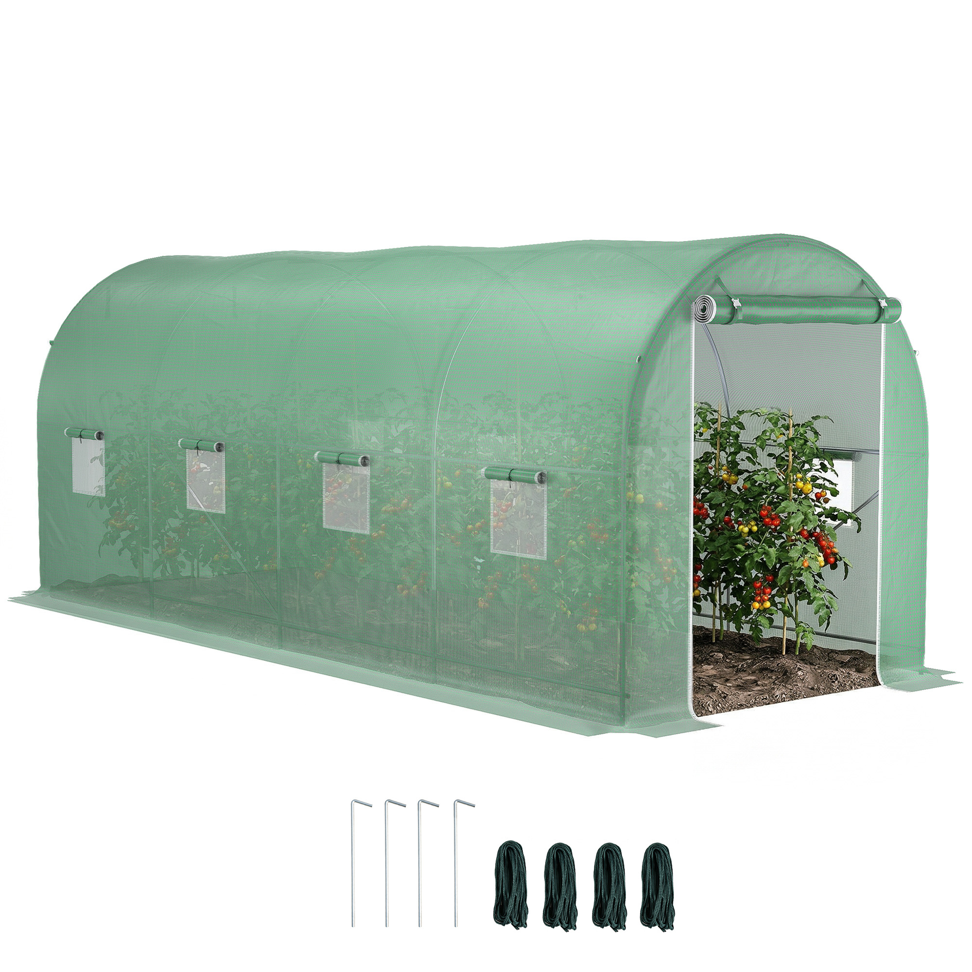 Serra A Tunnel Da Giardino 5x2x2 M Mit 8 Finestre Und Porta Avvolgibile, Verde
