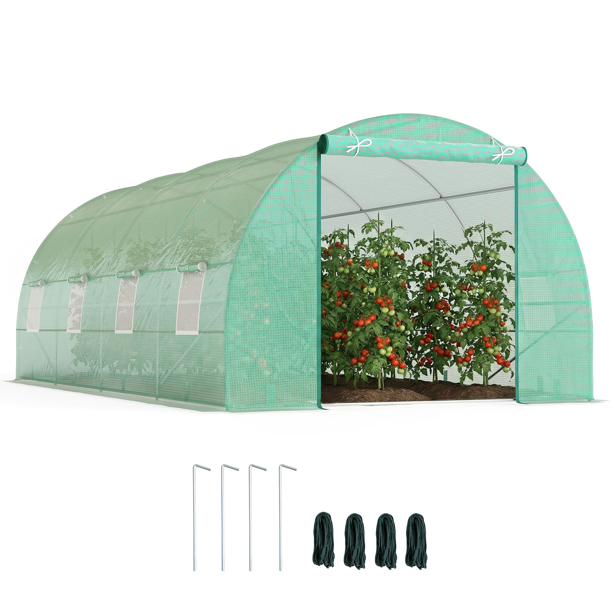 Serra Per Orto A Tunnel Con Porta Avvolgibile E 8 Finestre, Serra Da Gardeno Con Copertura En Pe Et Struttura En Acciaio, 6x3x2 M, Grün