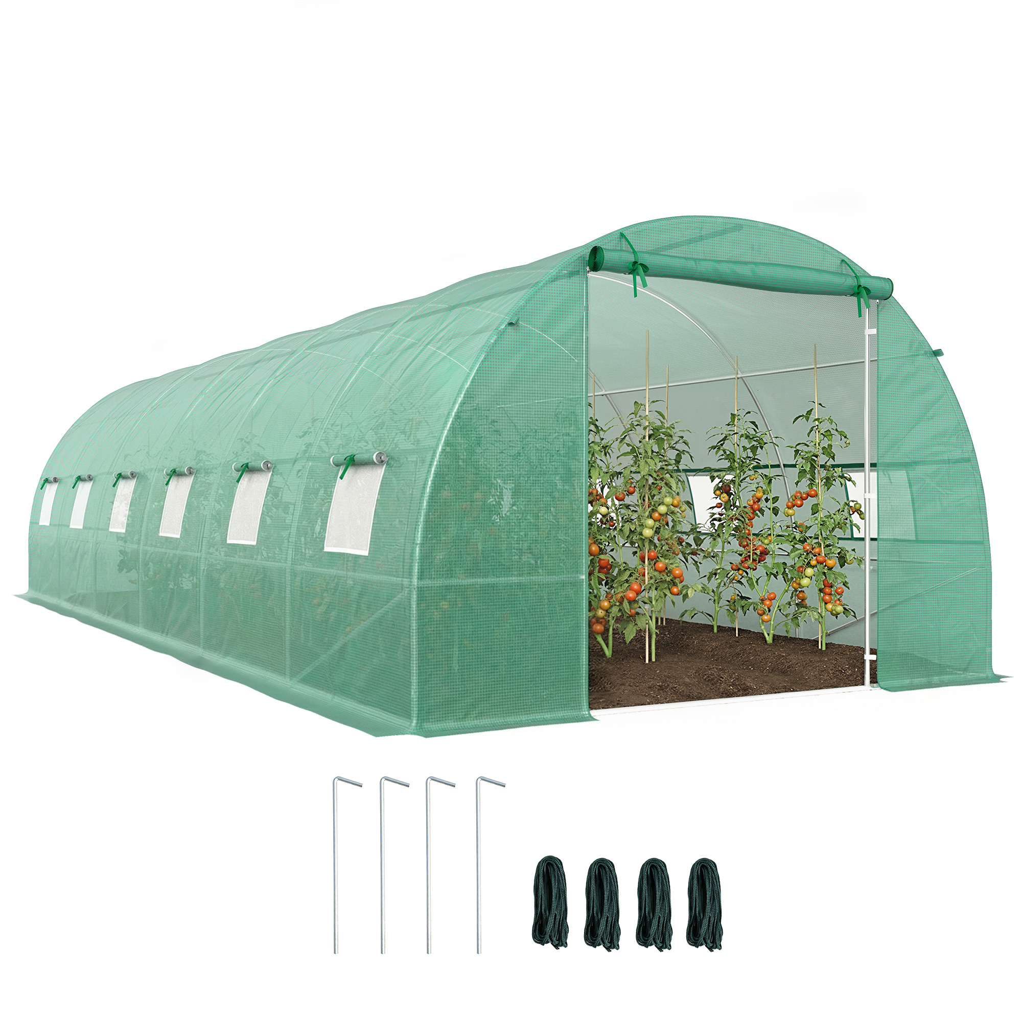 8 X 3 X 2 M Großes Gartentunnelgewächshaus Mit Rolltoren Und 12 Fenstern, Gemüsegewächshaus Mit 4 Diagonalen Stützen, Stahlrahmen Und Pe-abdeckung, Für Gemüse, Blumen, Obst Und Zimmerpflanzen