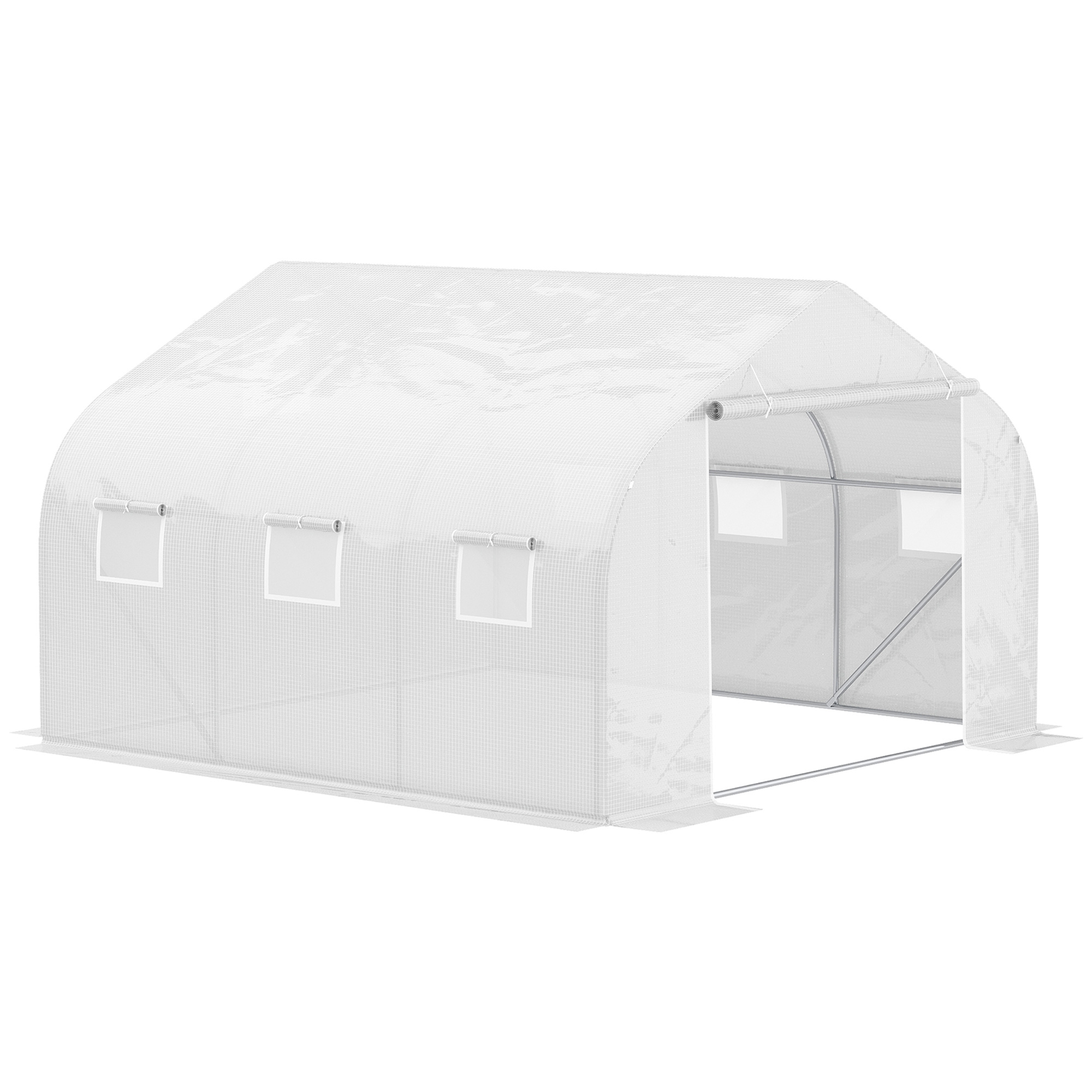 3,5 X 3 X 2 M Großer Gartentunnel Mit 6 Fenstern Und Weißer 140 G/m² Pe-polyethylen-folie