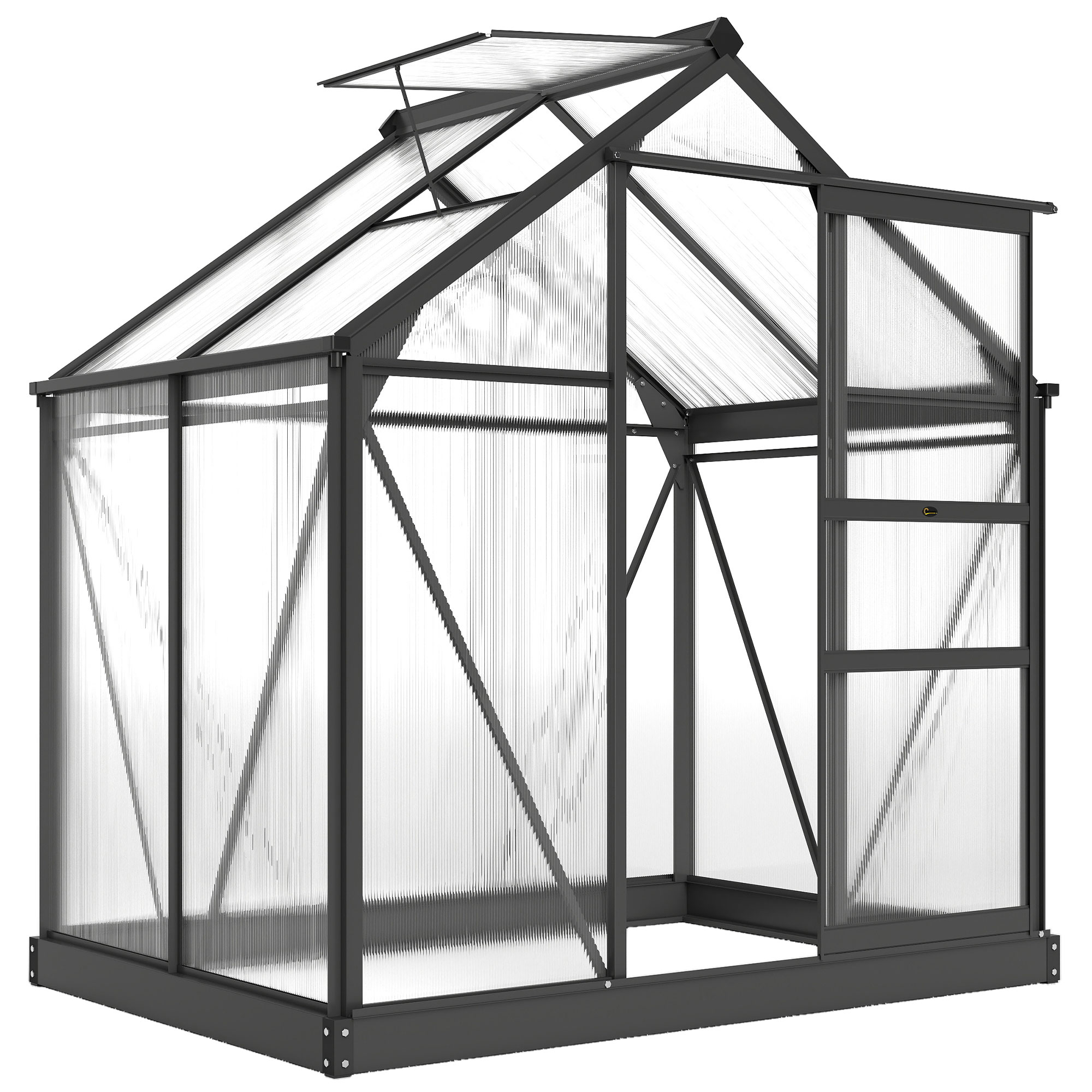 Gewächshaus Aus Polycarbonat Und Aluminium Mit Schiebetür Und Fenster, 190 X 132 X 201 Cm, Grau