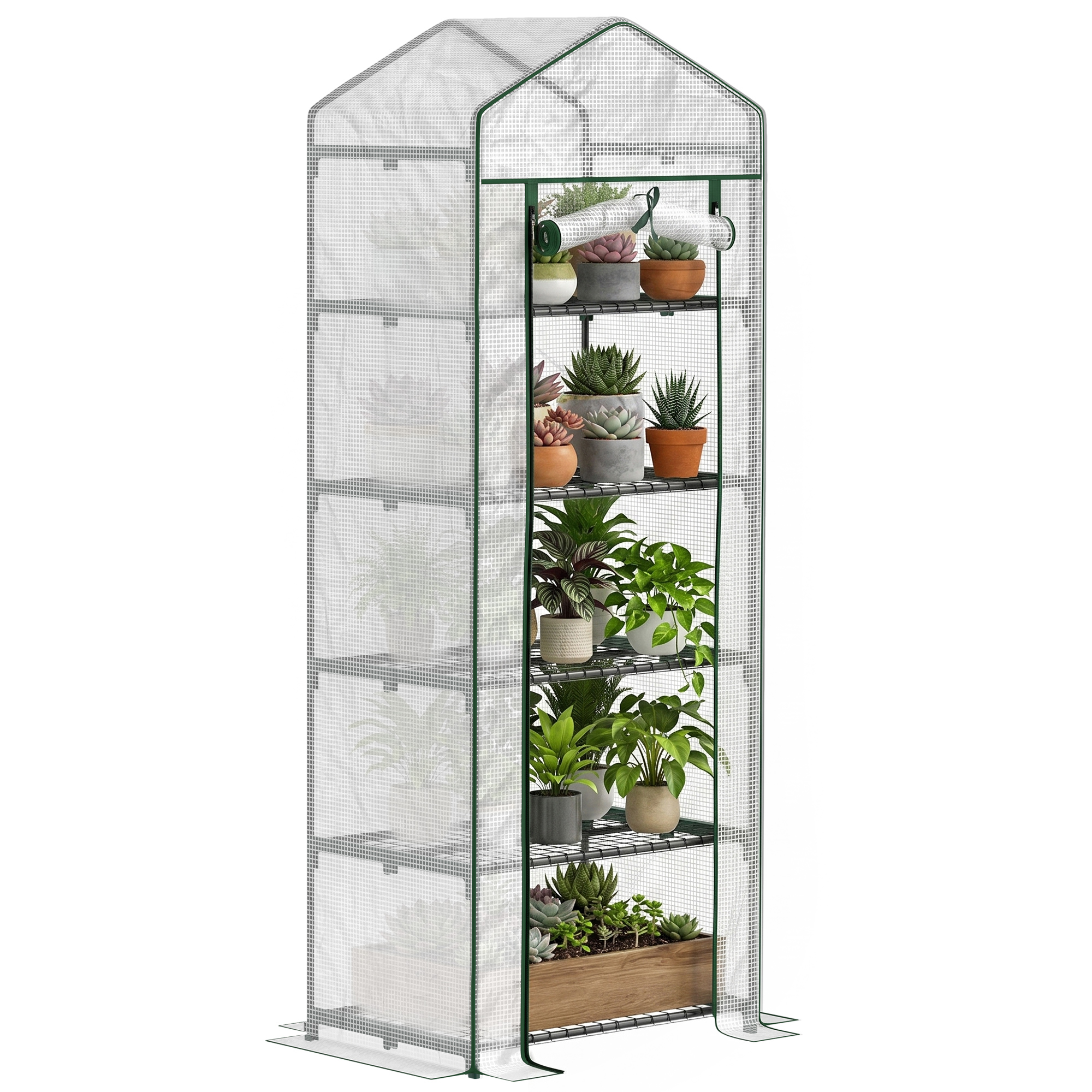 Mini-gewächshaus Für Blumen Oder Gemüse, Stahl, Kunststoff, 69 Cm (l) X 49 Cm (b) X 193 Cm (h), Weiß