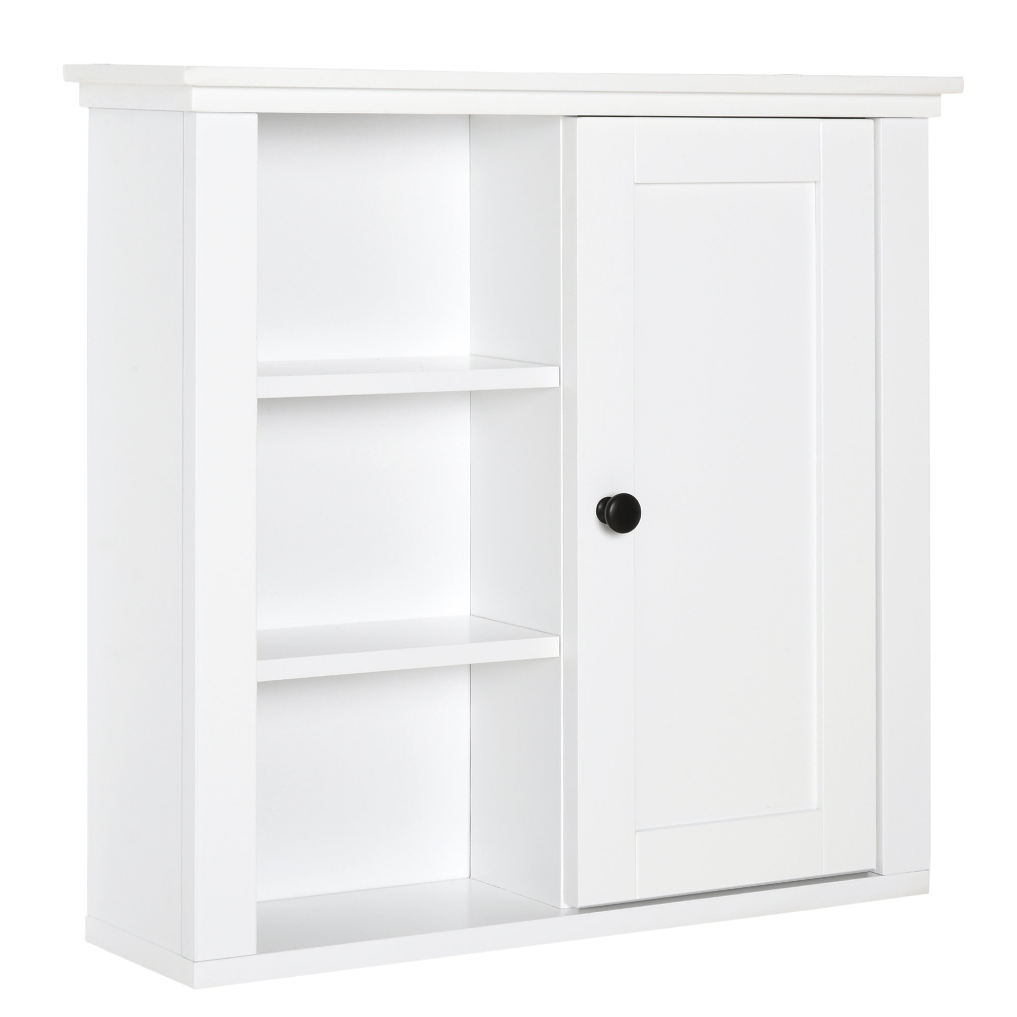 Multifunktionaler, Platzsparender Wandbadezimmerschrank Mit 3 Offenen Regalböden, 1 Tür Und Verstellbarem Kippschutz, 53 X 14,5 X 50,5 Cm, Weiß