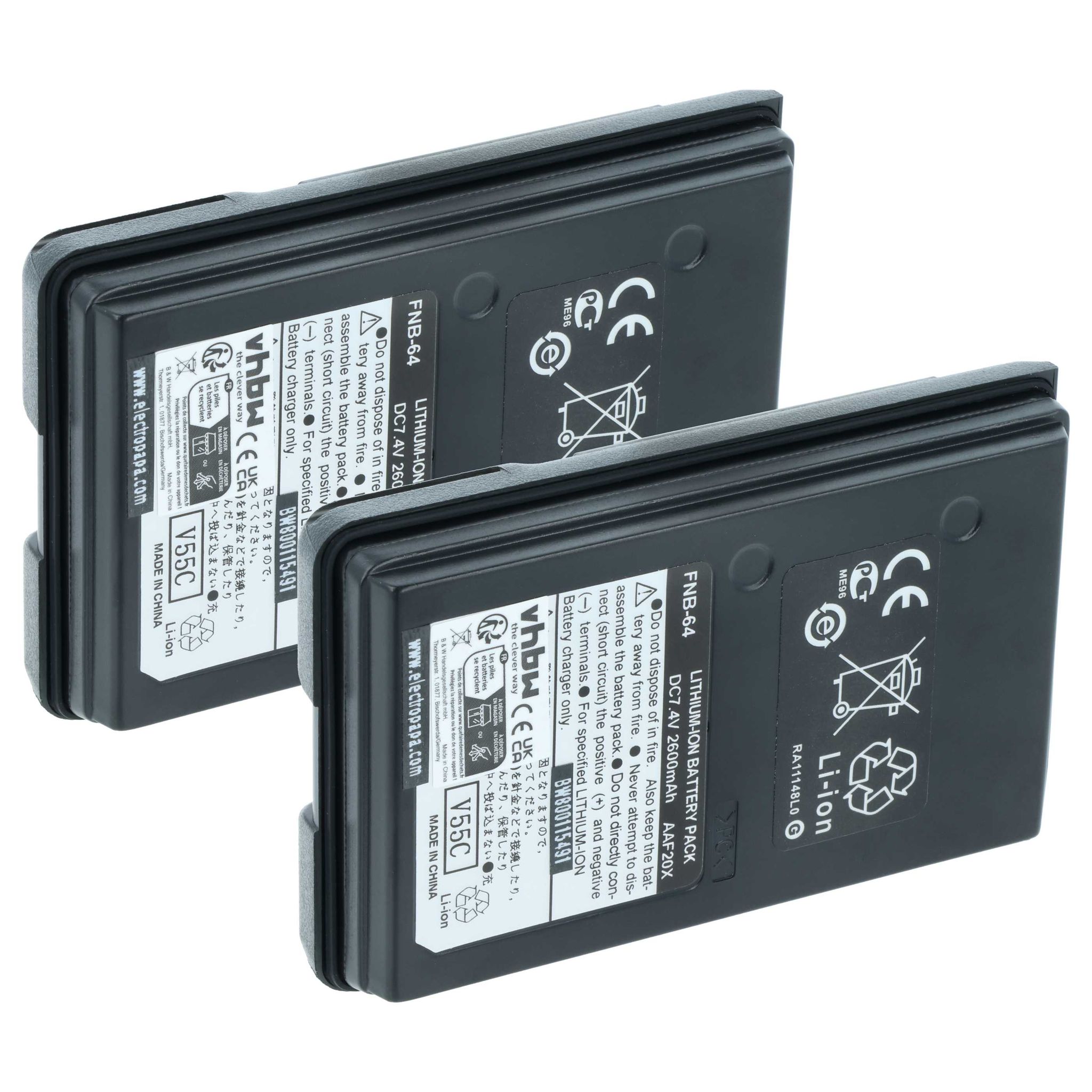 Vhbw 2x Akku Kompatibel Mit Yaesu Vertex Vx-400, Vx-420, Vx-410, Vx420 Für Vx410, Vx-414, Vx-417 Funkgerät, Walkie Talkie (2600 Mah, 7,4 V, Li-ion)