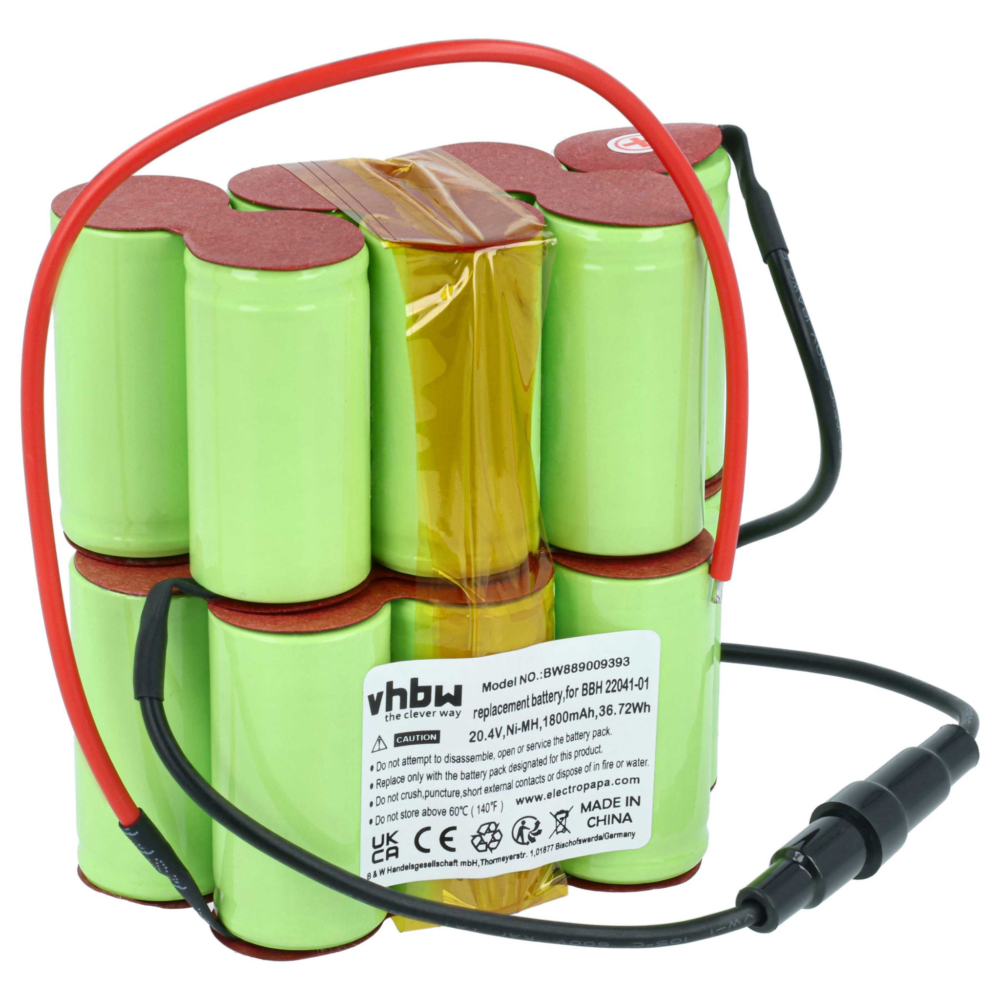 Vhbw Akku Kompatibel Mit Bosch Readyy'y 20.4v Bbh2rb20gb/01 Staubsauger Grün (1800 Mah, 20,4 V, Nimh, Ohne Gehäuse)