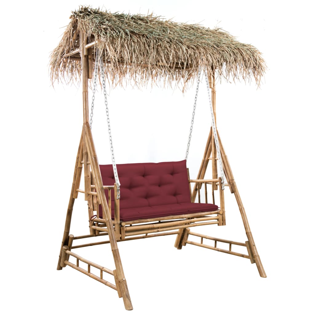 Hollywoodschaukel Mit Palmblättern Und Kissen 202 Cm Bambus Vidaxl915083