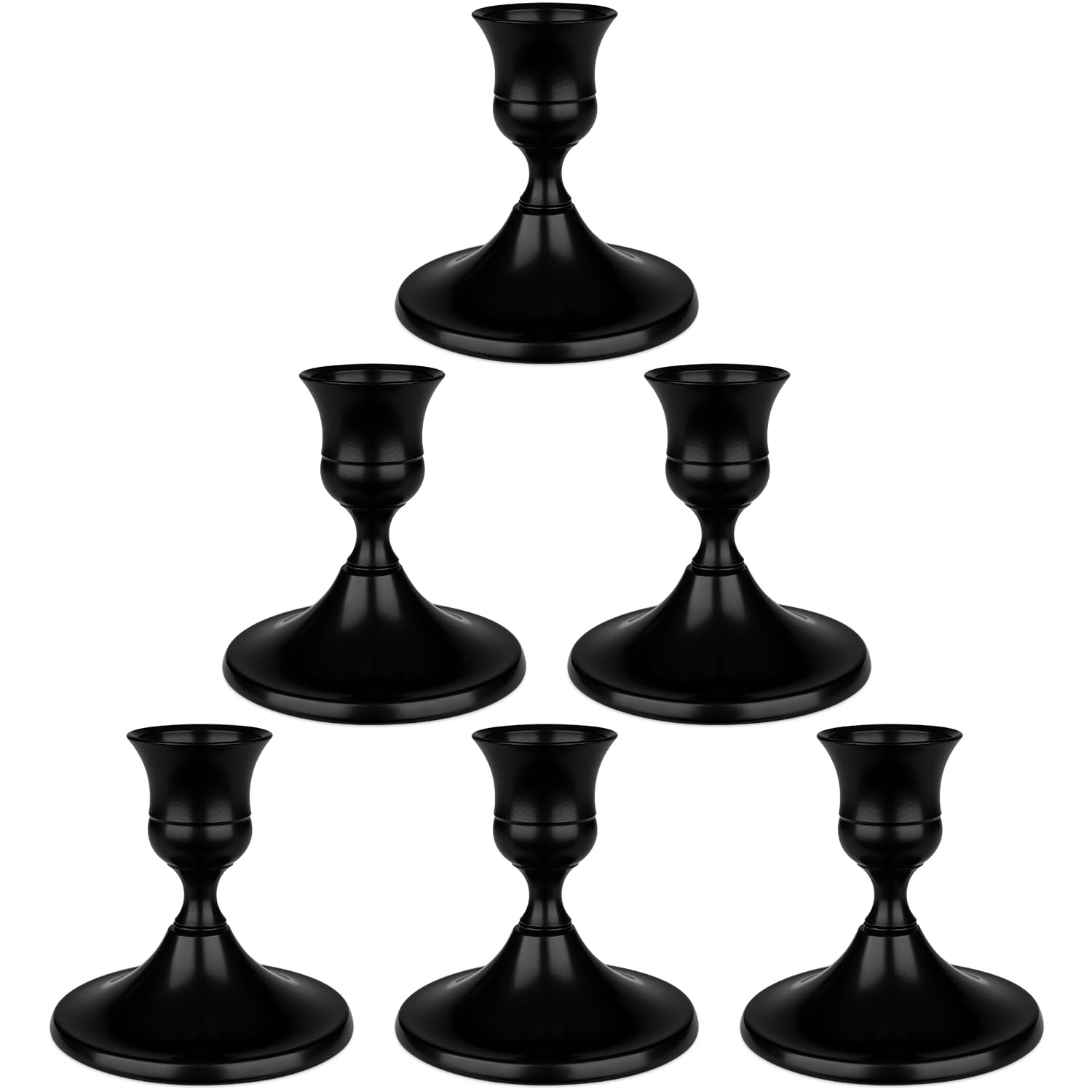 Ein Set Aus 6 Konischen Kerzenständern Aus Schwarzem Metall, Perfekt Für Tischdekoration, Weihnachten Und Inneneinrichtung.