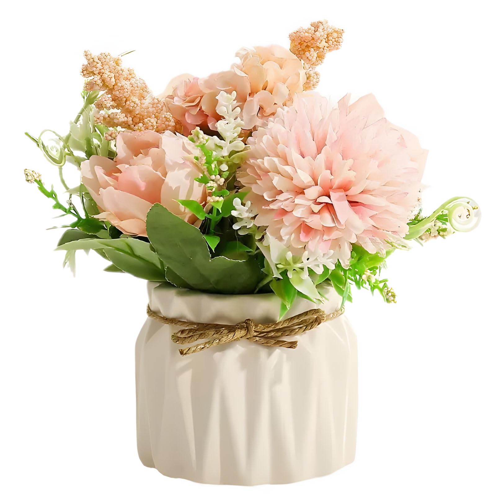 Kunstblumen Mit Vase – Realistisches Blumenarrangement Aus Seide, Künstliche Rosa Hortensien, Innendekoration.