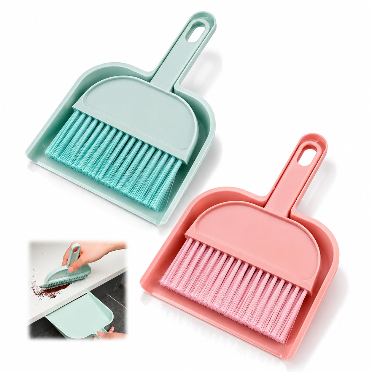 Zweiteiliges Kehrset Bestehend Aus Kehrschaufel Und Besen, Rosa Und Blau, Inklusive Handbesen Mit Kehrschaufel.