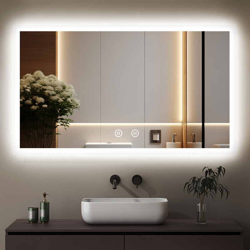 Led Badspiegel Mit Beleuchtung 100x70cm Groß Spiegel Mit Beleuchtung Badezimmerspiegel Mit Beleuchtung Kosmetikspiegel Lichtspiegel Led Wandspiegel, 3 Einstellbare Lichtfarbe, Anti-beschlag, Speicherf