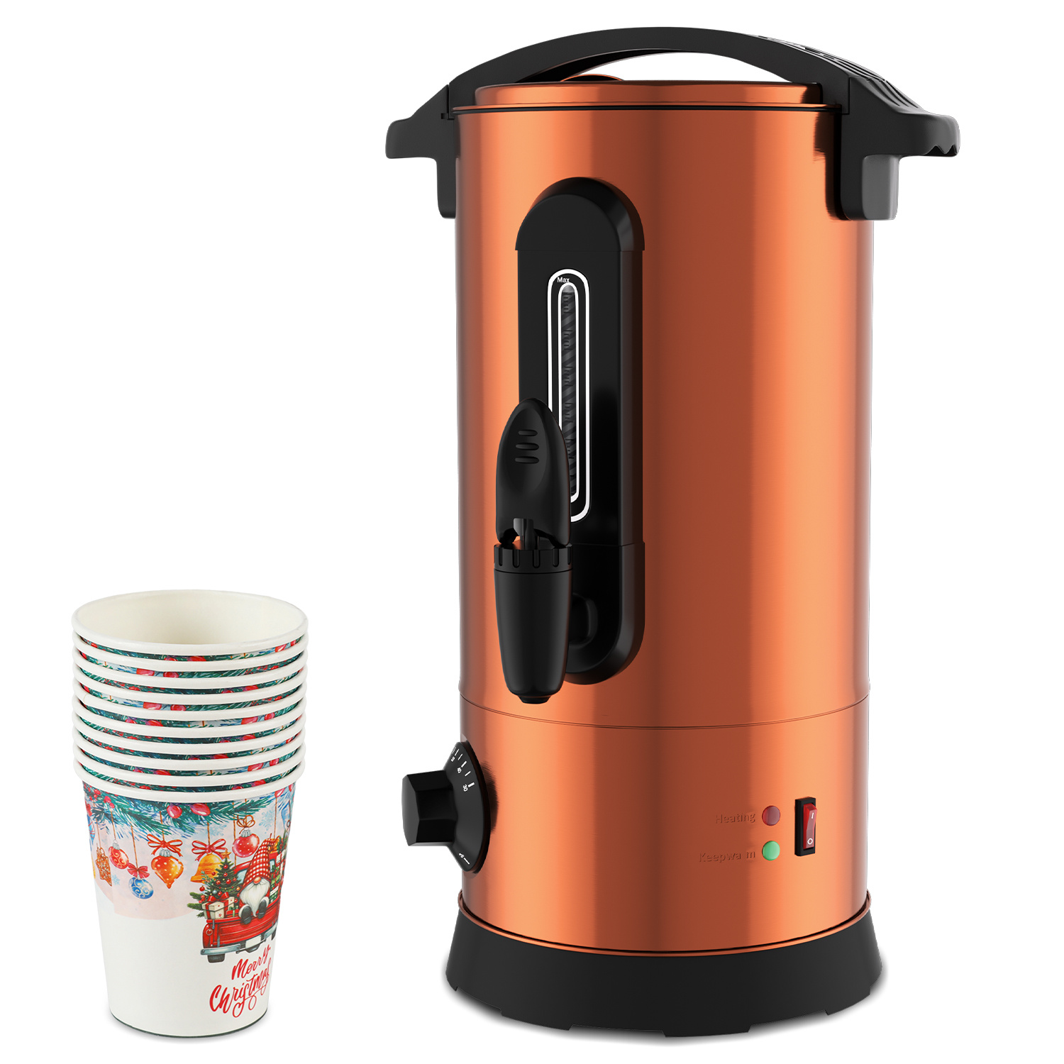 Wolketon Glühweinkocher 8 L Kupferfarben, 1500 W, 30–100 °c, Zapfhahn Und 10 Pappbecher
