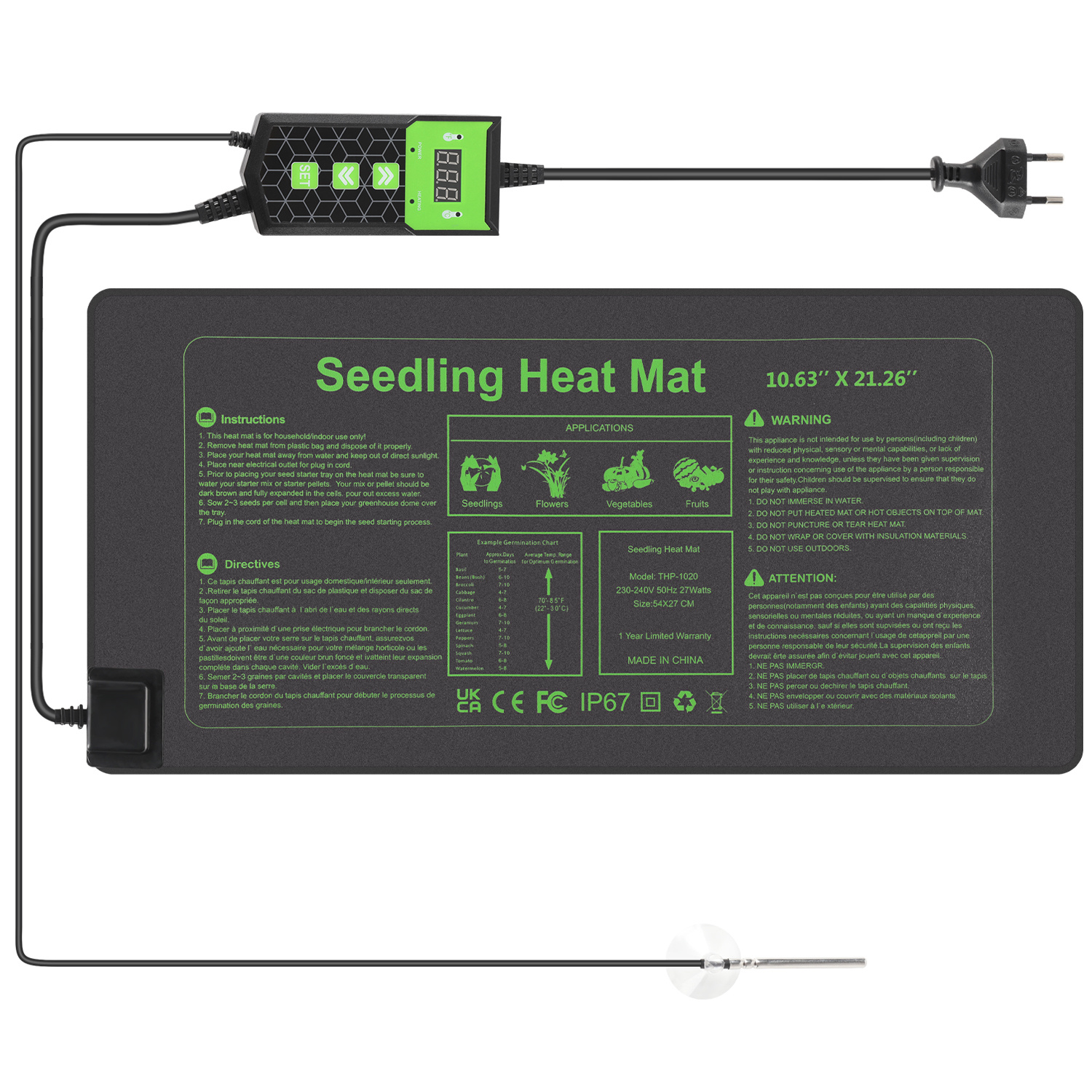 Wolketon Heizmatte Für Pflanzen 55×27 Cm 27w Mit Thermostat, 5–45 °c, Timer, Ip67