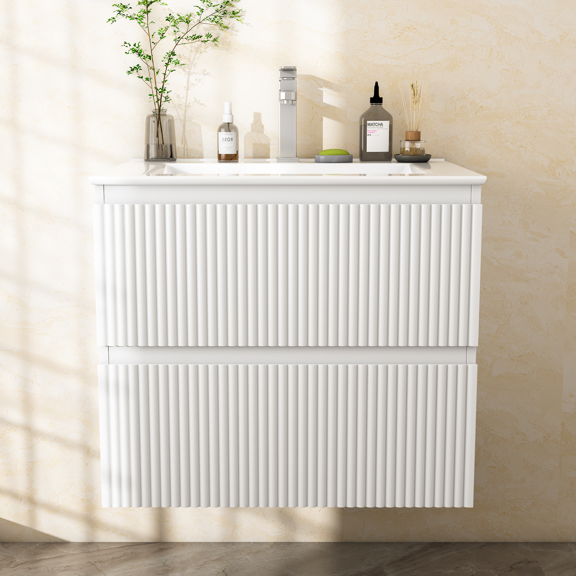 Badezimmerschrank Mit Waschbecken 60 Cm, 2 Schubladen, Wandmontage, Für Gäste-wc & Kleine Badezimmer, 52x61x46 Cm, Weiß