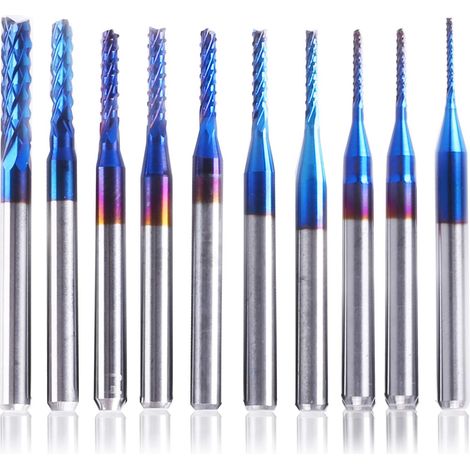 10 Stück Cnc-fräser Mit Nano-blau-beschichtung, 0,8–3 Mm, 1/8-zoll-schaft
