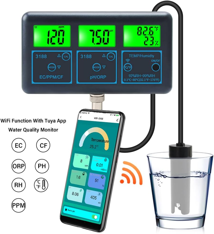 7-in-1-wasserqualitätstester – Ph-wert 0,0–14,0 – Leitfähigkeit 0,00–19,99 Ms/cm – Tds 0–9990 Ppm – Für Aquarien Und Hydrokulturen
