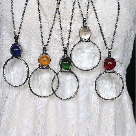 Magnifying Glass Necklace As A Gift, Reading Magnifying Glass Pendant For Seniors, Magnifying Glass For Books And Newspapers, Reading Jewelry - Blue