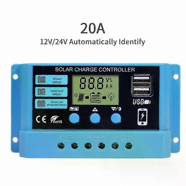 Mppt-solarladeregler 10a–30a, 12v/24v Pv-regler Mit Lichtquelle Für Lithium-, Gel- Und Bleiakkumulatoren (1 Stück, 20a)