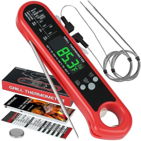 3-in-1 Digitales Fleischthermometer, Sofortanzeige-lebensmittelthermometer Mit 2 Abnehmbaren Kabelfühlern, Kalibrierungs- Und Alarmfunktion, Hintergrundbeleuchtetes Lcd-display Zum Kochen
