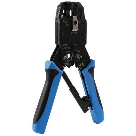 Rj45-crimpzange Für 10-, 8-, 6- Und 4-polige Netzwerkstecker. Crimp- Und Abisolierwerkzeug Für Rj45-, Rj11-, Rj12- Und Rj50-ethernet-stecker (schwarz/blau).