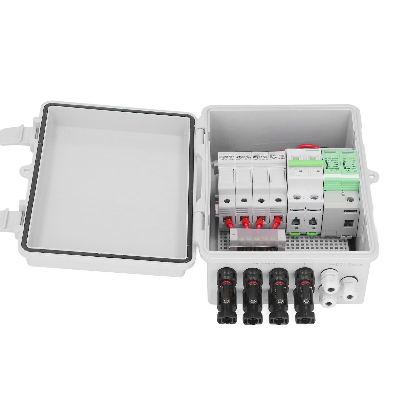 4-string-solaranschlusskasten, 10a-sicherungen, 63a-gleichstrom-leistungsschalter, Integrierter Überspannungsschutz, Wasserdichtes Pv-gehäuse Für Photovoltaikanlagen.