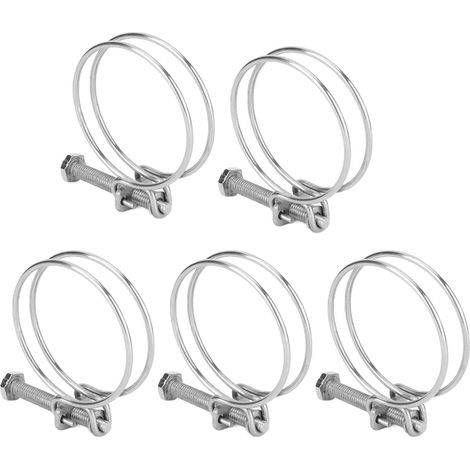 5 Stück Verstellbare Edelstahl-doppeldraht-schlauchschellen Für Rohre, 50–60 Mm, Für Industrie Und Haushalt