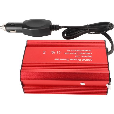 300-w-kfz-wechselrichter (12 V Auf 220 V), Zigarettenanzünderstecker Mit Zwei Usb-anschlüssen (3 A/2,4 A), Tragbarer Roter Adapter
