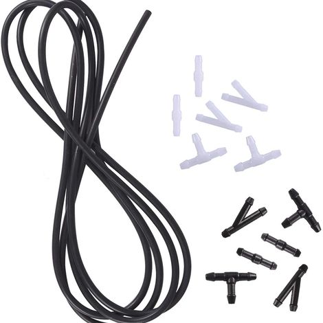 Scheibenwaschschlauch-set 4x7 Mm 1 M + Anschlüsse (1 T-stück + 1 Winkel + 2 Gerade Schläuche) Für Scheibenwischerdüse – 1 Stück, Schwarz