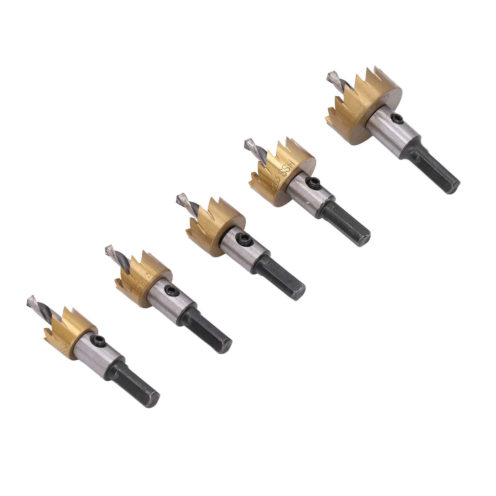 Set Aus 5 Hss-hochgeschwindigkeitsstahl-lochsägen, Bohreraufweiter, Schneidset Für Handbohrmaschinen Und Säulenbohrmaschinen.