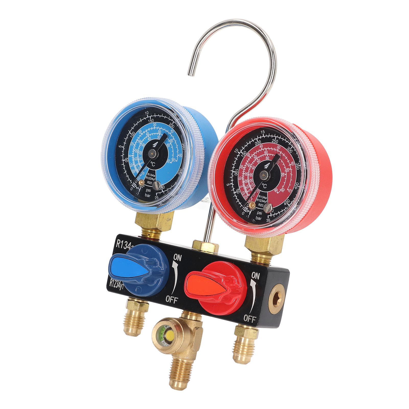 Kompaktes Manometer-set Für Kfz-klimaanlagen (r22, R134a, R1234yf), Inklusive Schlauch Und Adaptern
