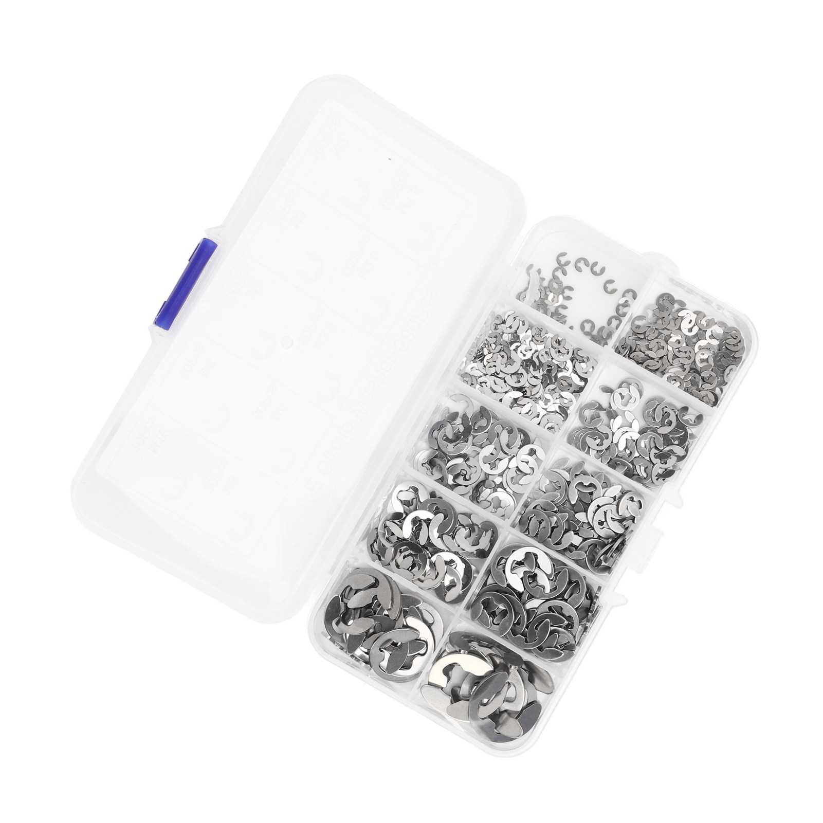 Packung Mit 580 Edelstahl-federscheiben (typ E), Inklusive Aufbewahrungsbox, Starker Befestigung, Sicherungsringen (typ E), Silberfarben