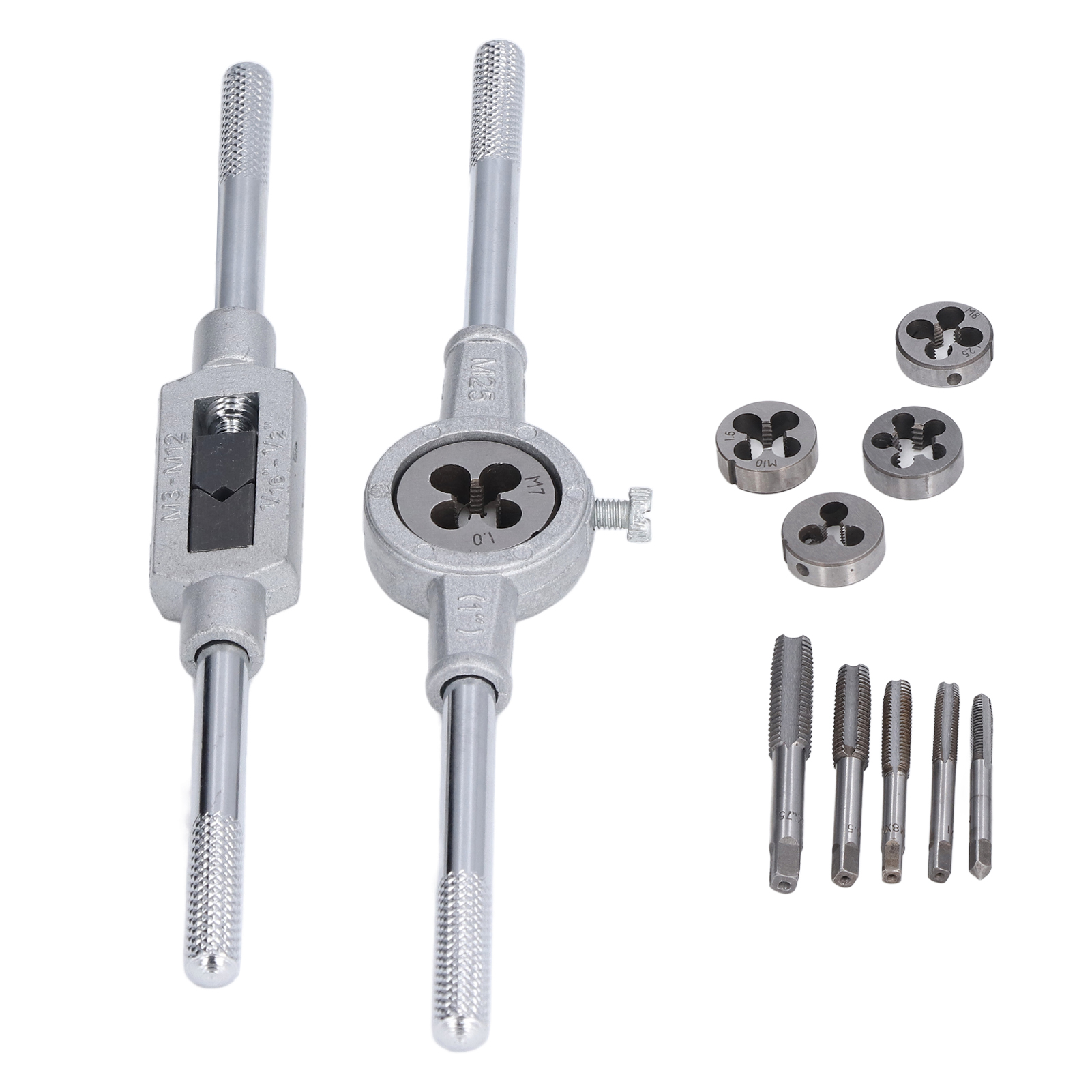 12-teiliges Manuelles Gewindeschneidwerkzeug-set Mit Gewindebohrerschlüssel, Schneideisen Und Schlüssel, Zum Gewindeschneiden An Fahrzeugen Und Möbeln, Komplettes Metallset