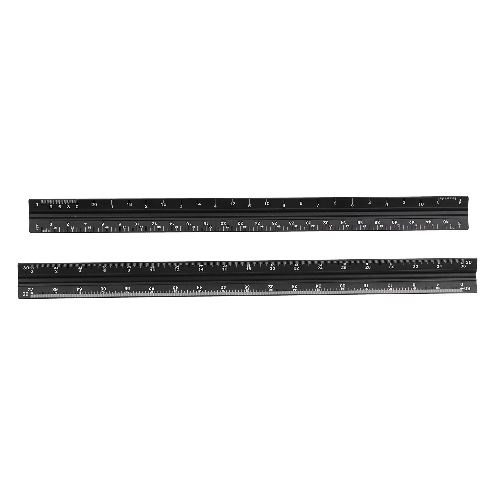 Set Mit 2 Schwarzen Dreieckigen Architektenlinealen, Aluminiumlegierung, Zollskala, Technische Zeichenwerkzeuge Für Ingenieure