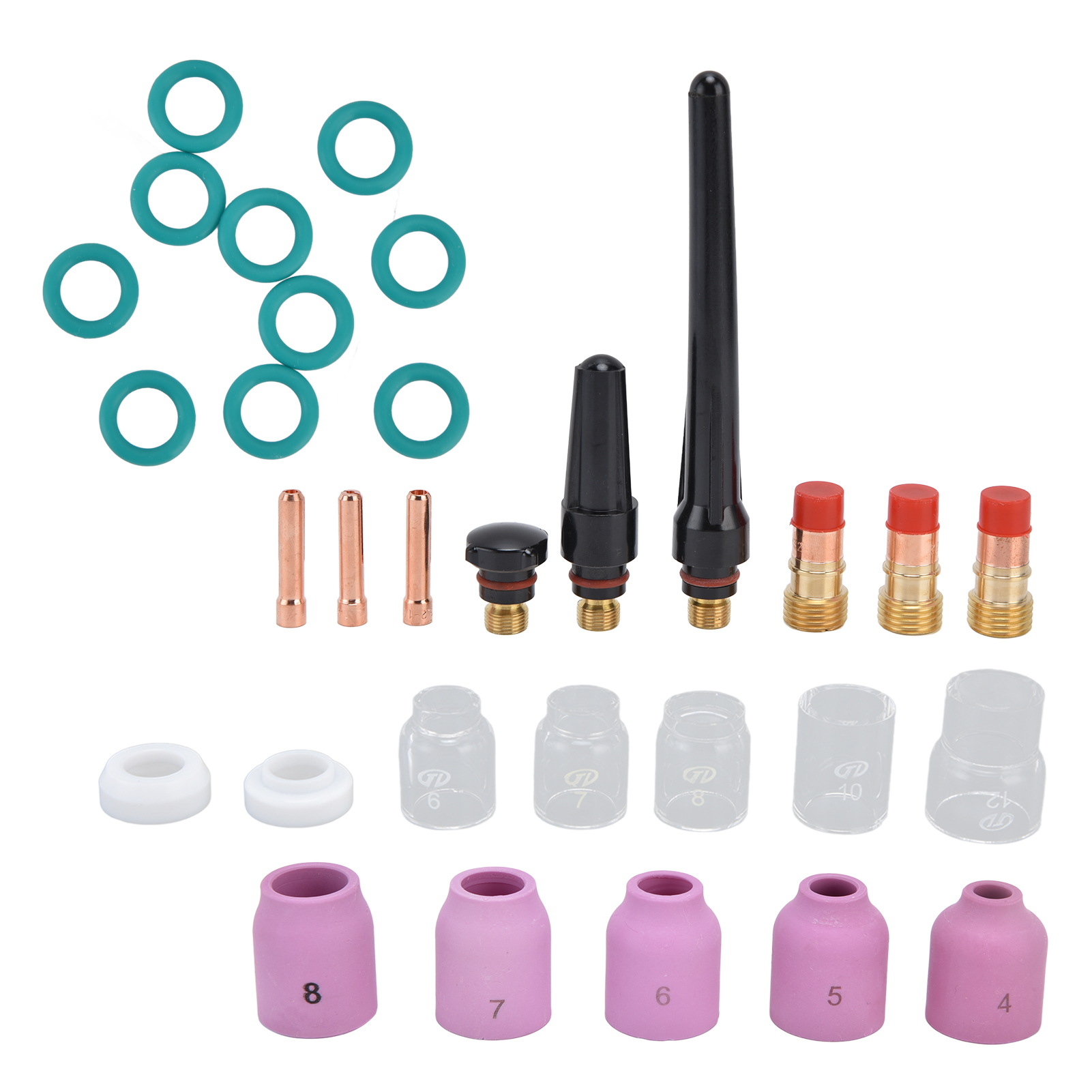 10-teiliges Wig-schweißset Für Wp-17, Wp-18, Wp-26 Brenner: Düsen, Elektroden, Klemmen, Glasbecher, Unterlegscheiben Und Hintere Kappen, Komplettes Verbrauchsmaterialset.