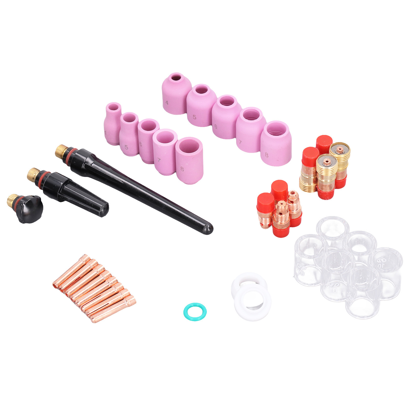 Set Mit 49 Wig-schweißzubehörteilen, Glasdüse, Düse, Spannzange, Werkzeugsatz Für Wp-17 18 26 Brenner, Verbrauchsmaterialien In Profiqualität.