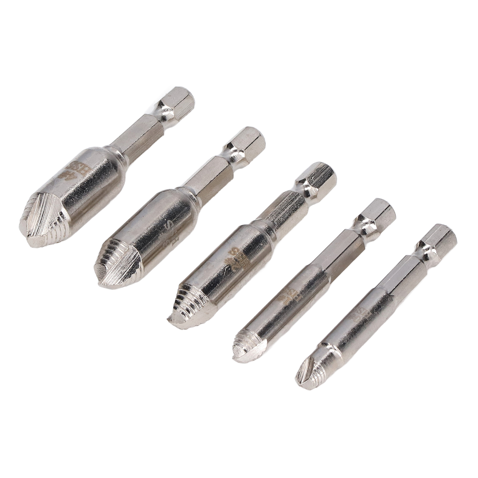 Set Aus 5 Vernickelten Hss-schraubenausdrehern, Werkzeugen Zum Entfernen Beschädigter Bolzen Und Gewinde.
