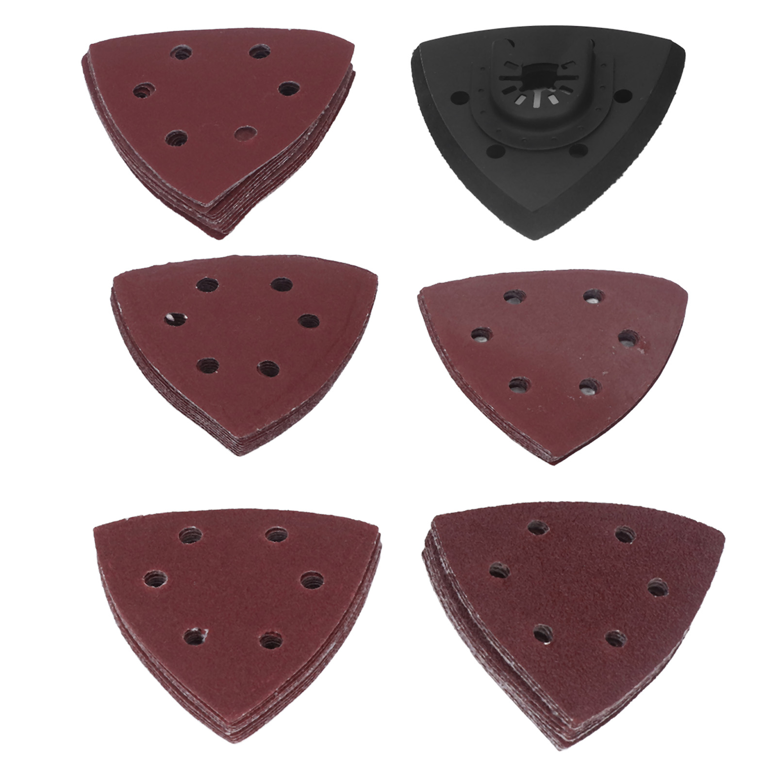 Set Mit 51 Dreieckigen Schleifpads (8,9 Cm Durchmesser), 6 Sauglöchern, Schleifpapier Für Holz Und Metall