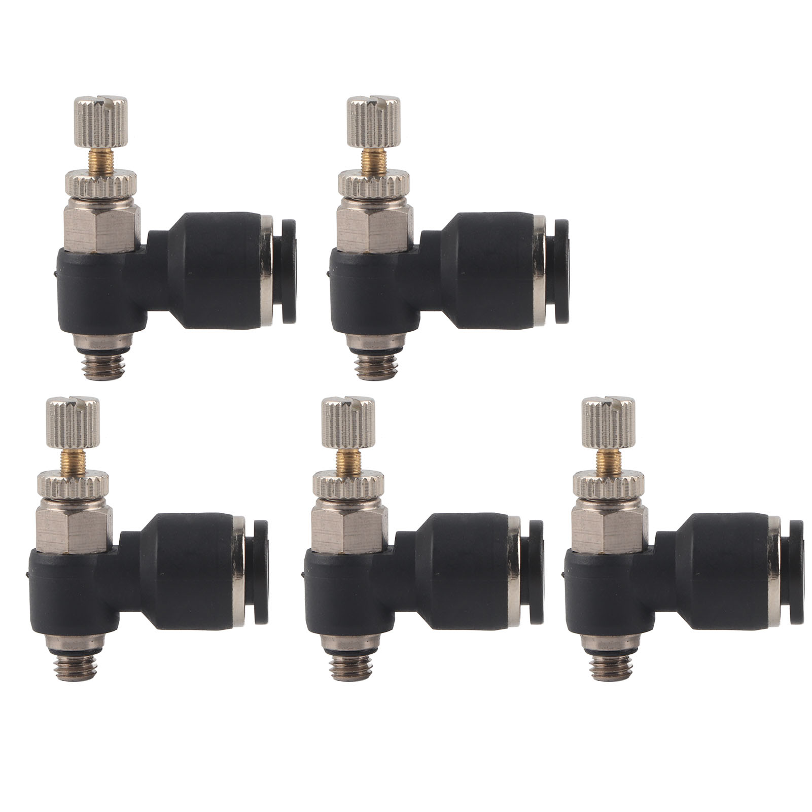 Schnellverschraubter Rechtwinkliger Winkelverbinder Typ L, Praktisches Luftstromventil Zur Durchflussregelung, M5-gewinde, 6 Mm, Messing, Auslaufsicher.