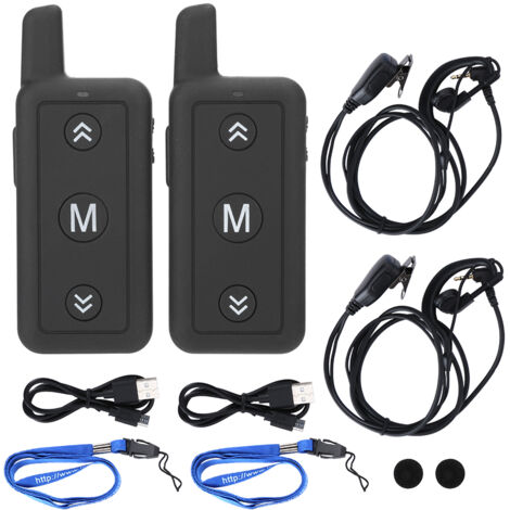 2 Mini-walkie-talkies (1 W, 400–480 Mhz) Mit Mikrofon, Headset, Ohrhörer Und Haken