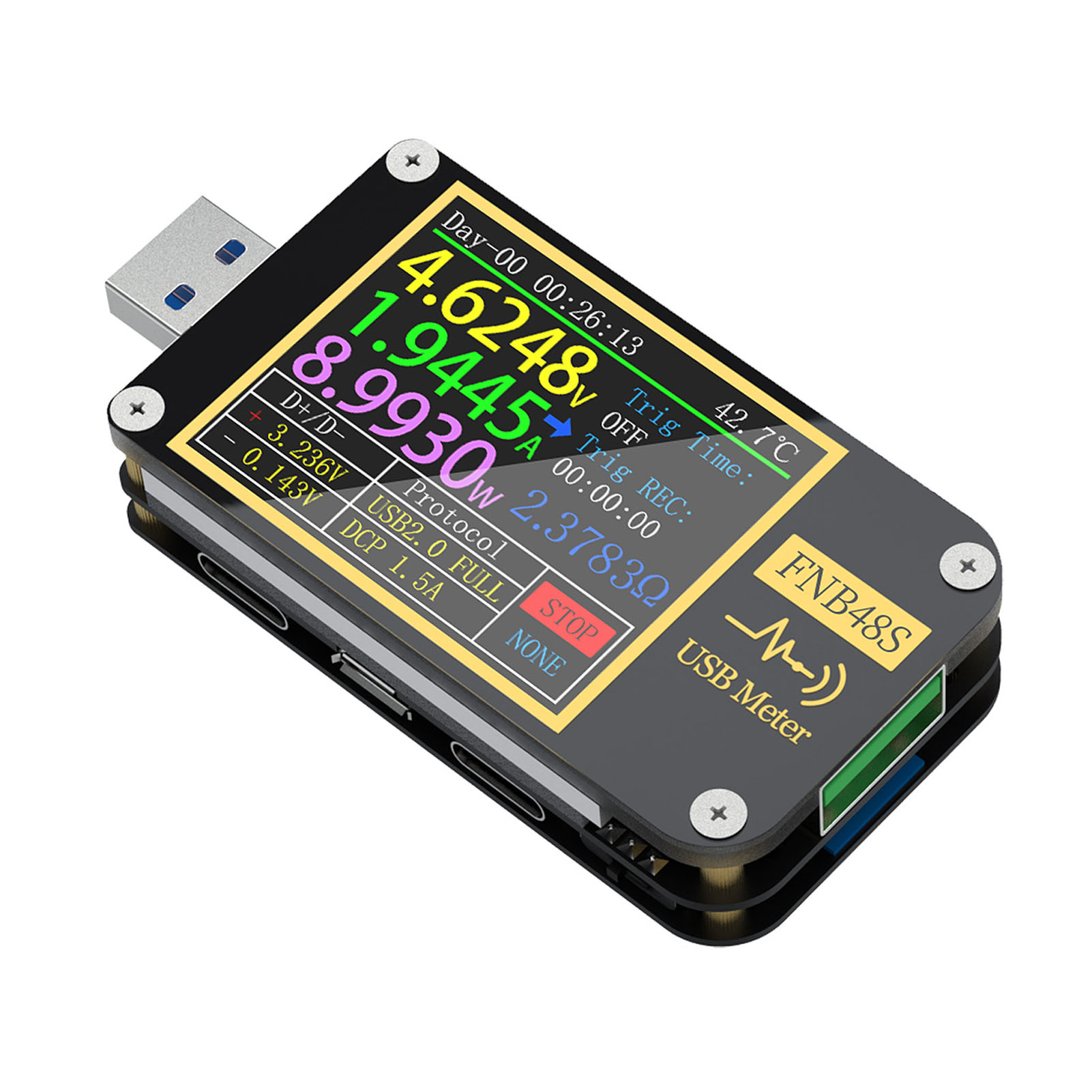 Fnb48 Usb-tester Mit Display, Multifunktions-voltmeter/amperemeter, Schwerkraftsensor, Bildschirmdrehung, 9-poligem Stecker, Präziser Spannungs- Und Strommessung.