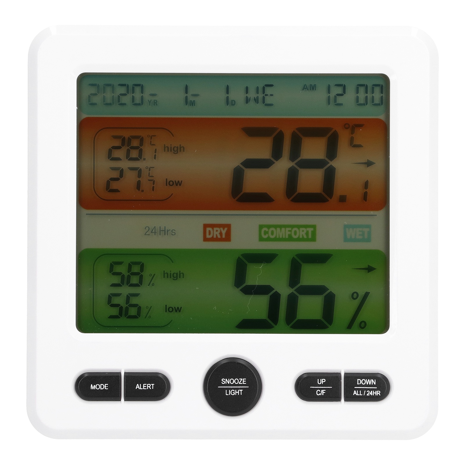 Ts-6211 Weißes Digitales Thermometer Mit Hygrometer Für Den Innenbereich, Großes Lcd-display Mit Uhr, Elektronischer Temperatur- Und Feuchtigkeitssensor